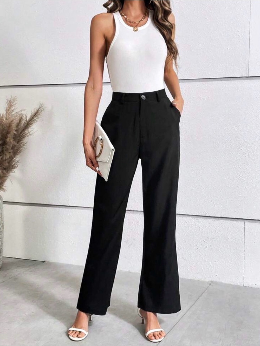 Women’s High-Waist Black Wide-Leg Pants - Classic Workwear